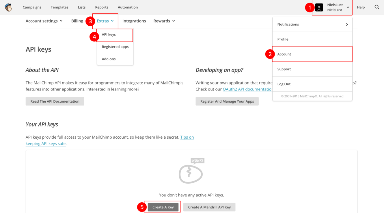 API-key ophalen in MailChimp
